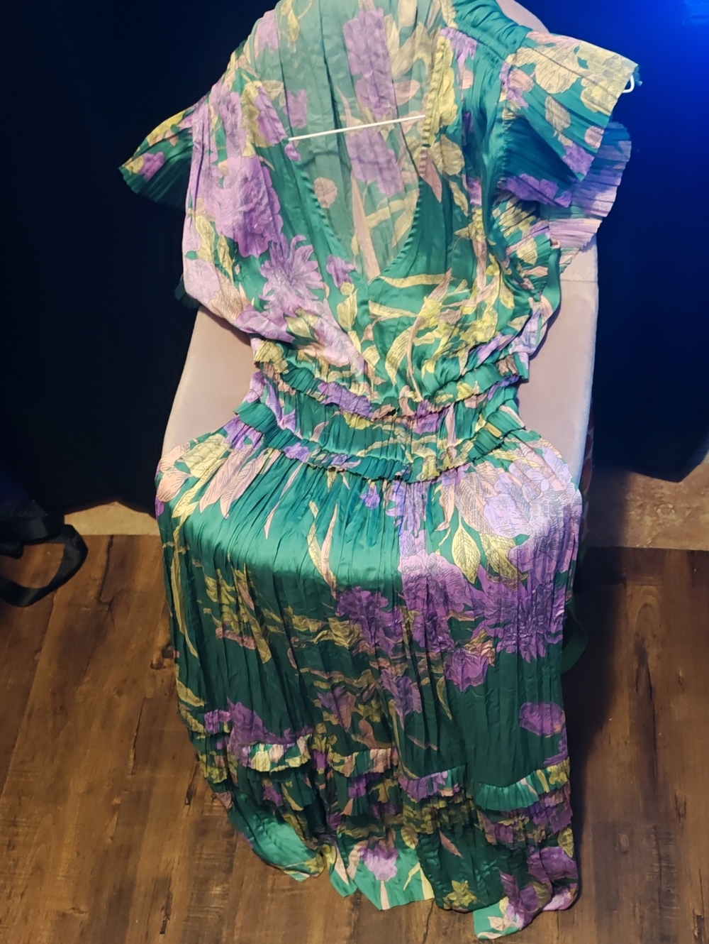 Current Air Green Floral Maxi Dress with Purple Blooms